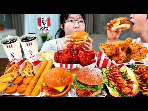 ASMR MUKBANG| KFC 햄버거 양념치킨 치즈스틱 먹방 & 레시피 FRIED CHICKEN AND BURGER EATING