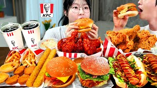 ASMR MUKBANG| KFC 햄버거 양념치킨 치즈스틱 먹방 &amp; 레시피 FRIED CHICKEN AND BURGER EATING