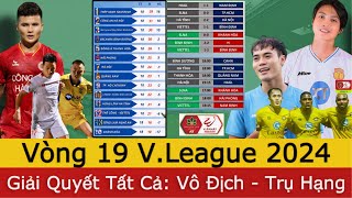 🛑Lịch Thi Đấu Vòng 19 V.League 2024 | Bảng Xếp Hạng Mới Nhất | Nam Định 99% Vô Địch, Đội Xuống Hạng?