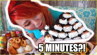 How many Spam Musubis Can I finish in 5 MINUTES?! #RainaisCrazy