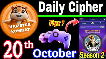 Hamster Kombat GameDev Heroes 🎮| 20 October Daily Cipher 🧩 Season 2