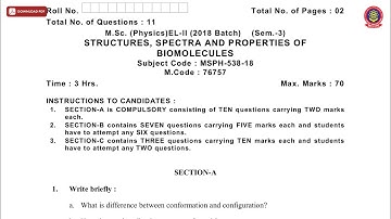 MSC 3RD SEM PHYSICS STRUCTURES SPECTRA AND PROPERTIES OF BIOMOLECULES NOV 2019 | PTU