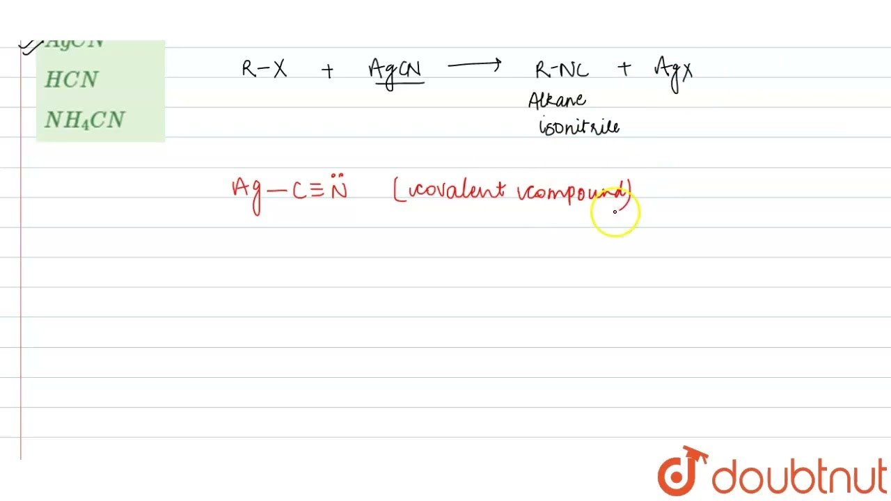 To form alkane isonitrile, alkyl halide is reacted with: | 12 | ALKYL AND ARYL HALIDE | CHEMISTR...