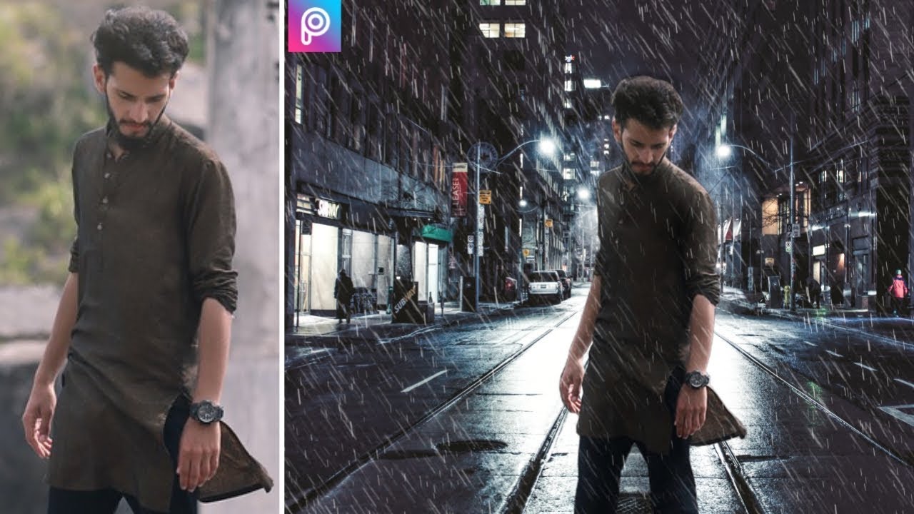 PicsArt Tutorial | Photo Manipulation 2018 | Rain Effect | Changing Background
