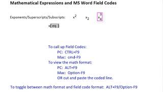Math and MS Word   Macro 2 Exponentiation, Superscripts, and Subscripts