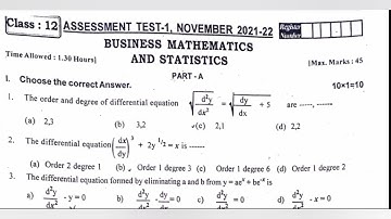 12th std Buisness maths first Assessment exam 2021-2022 Question paper Chennai district