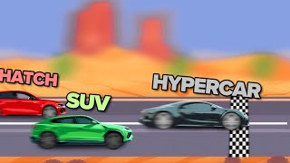 Fastest Cars of Different Types (1/4 Mile Race Simulation)