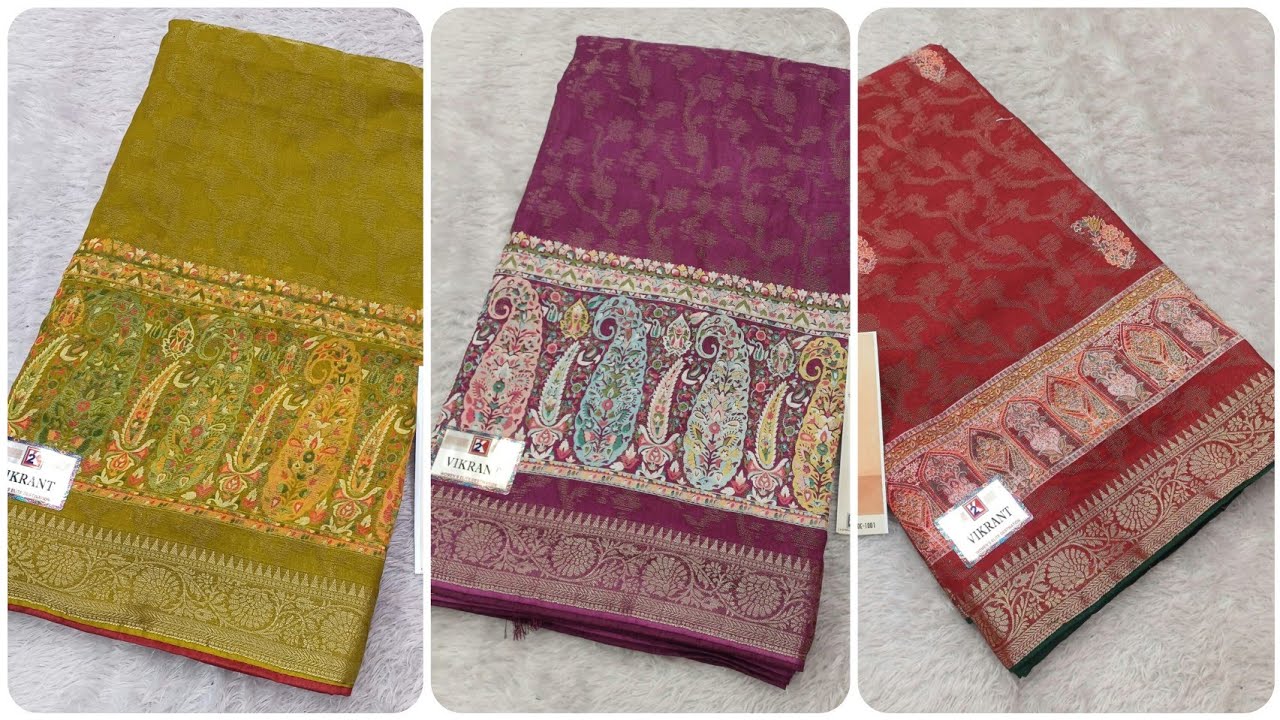 HEAVY CHIFFON GOLD BANARASI GOLD ZARIFLORAL DIGITAL BORDERBOUTIQUE STYLE SAREES