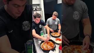 Cooking cast iron pizza at the fire station! 🔥