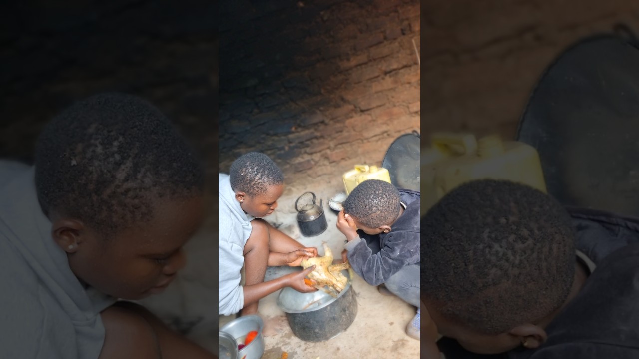 African village life of our most organic mom preparing chicken for lunch 