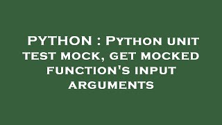 PYTHON : Python unit test mock, get mocked function's input arguments