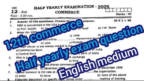 12th commerce half yearly exam question paper 2025|| english medium 