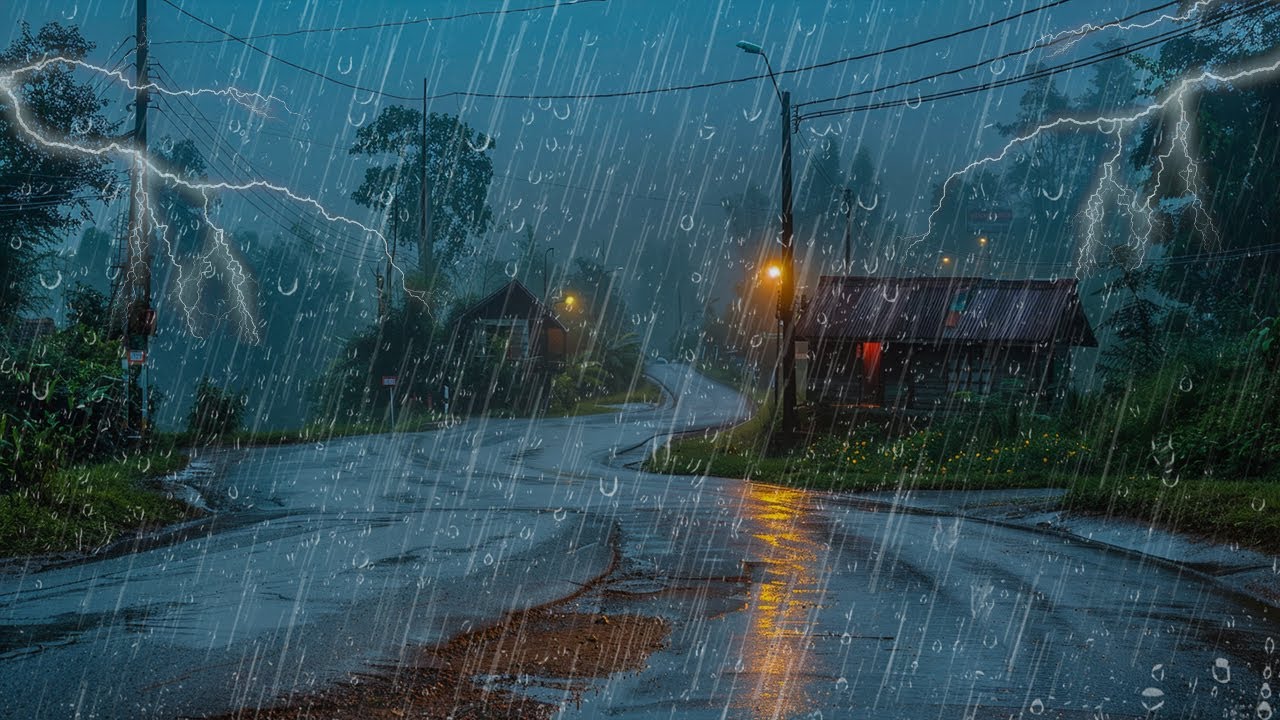 Lluvia torrencial en la calle con truenos - Sonidos reales de lluvia y ...