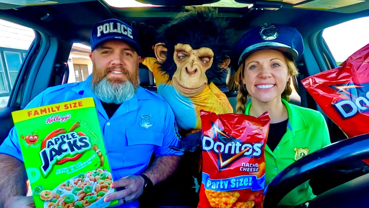 Police Surprises Puppy & Monkey with Car Ride Chase