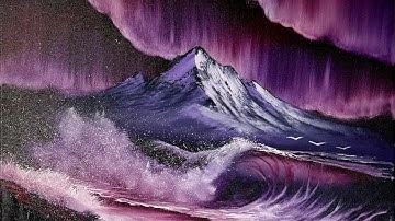 Aurora Borealis Mountain Seascape #tutorial #PaintWithJosh #BobRoss