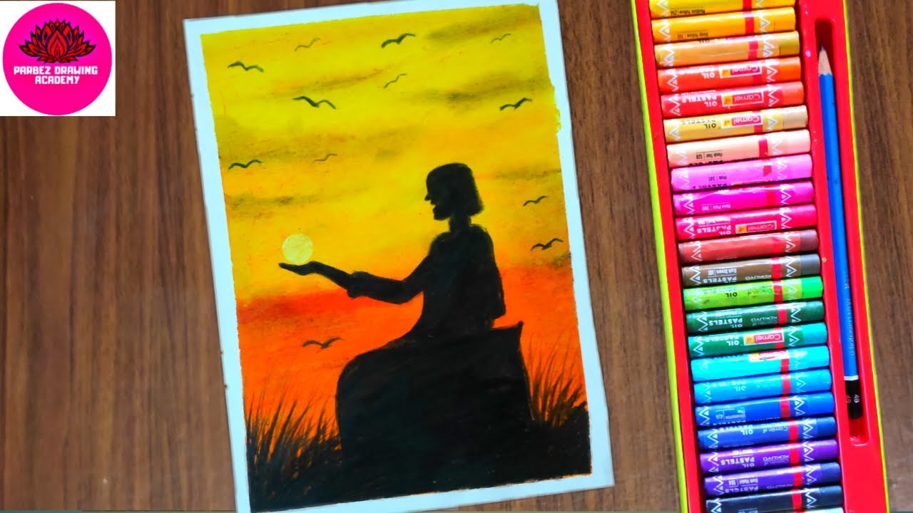 A sad alone Girl sunset scenery drawing with Oil pastels YouTube