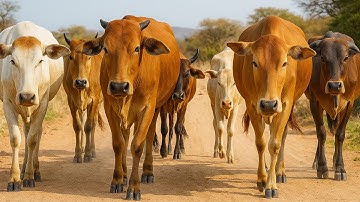 Aktivitas Mengiring Sapi Lembu  Menuju Ke Kandang Peternakan Hewan Ternak sapi - Suara sapi moo