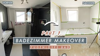 Badezimmer Room Makeover | alte Fliesen spachteln - Umbau mit Beton Design Optik im Bad | EASY ALEX