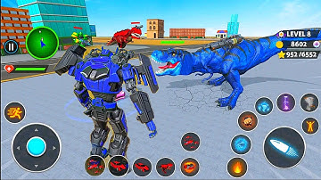 Blue Robot Multiple Transformers Dino Car Jet Robot Action #2 - Android Gameplay