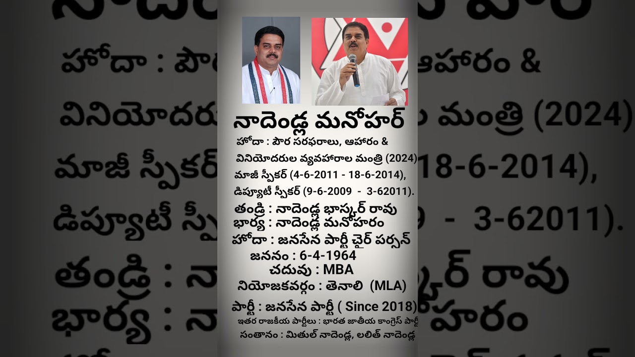 Nadendla Manohar Tenali MLA,Civil Supply Minister of AP 