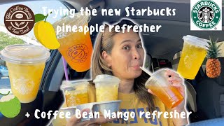 TRYING THE NEW STARBUCKS PINEAPPLE DRINKS + COFFEE BEAN MANGO COLD BREW🍍refresher summer drinks