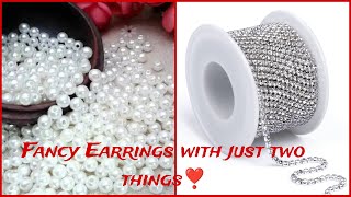 Fancy Earrings using White Pearls and Rhinestone chain/ Handmade Easy and unique Jewelry ideas 😍