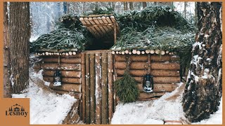 Winter Bushcraft Shelter. Overnight in the forest