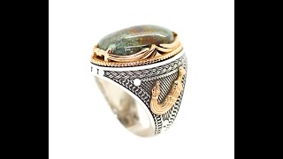 خاتم فيروز سيناوي اخضر قديم Turquoise منجذب المغناطيس