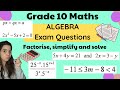 Grade 10 Maths Algebra Practice Questions and Solutions