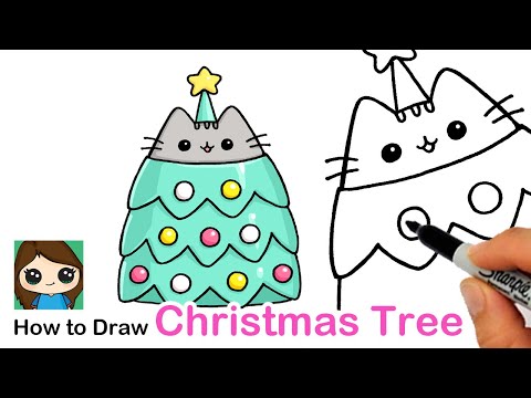 How To Draw A Pusheen Christmas Tree Youtube