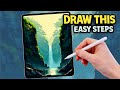 PROCREATE EASY Waterfall Valley landscape Drawing Tutorial