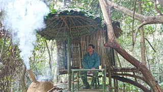 Build a hut, bamboo tables and chairs, and a stove to find delicious food from banana flowers