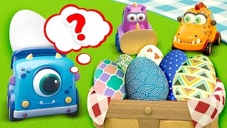 Mocas - Little Monster Cars Find Surprise Eggs! Learn Colors With Car Cartoons For Kids.