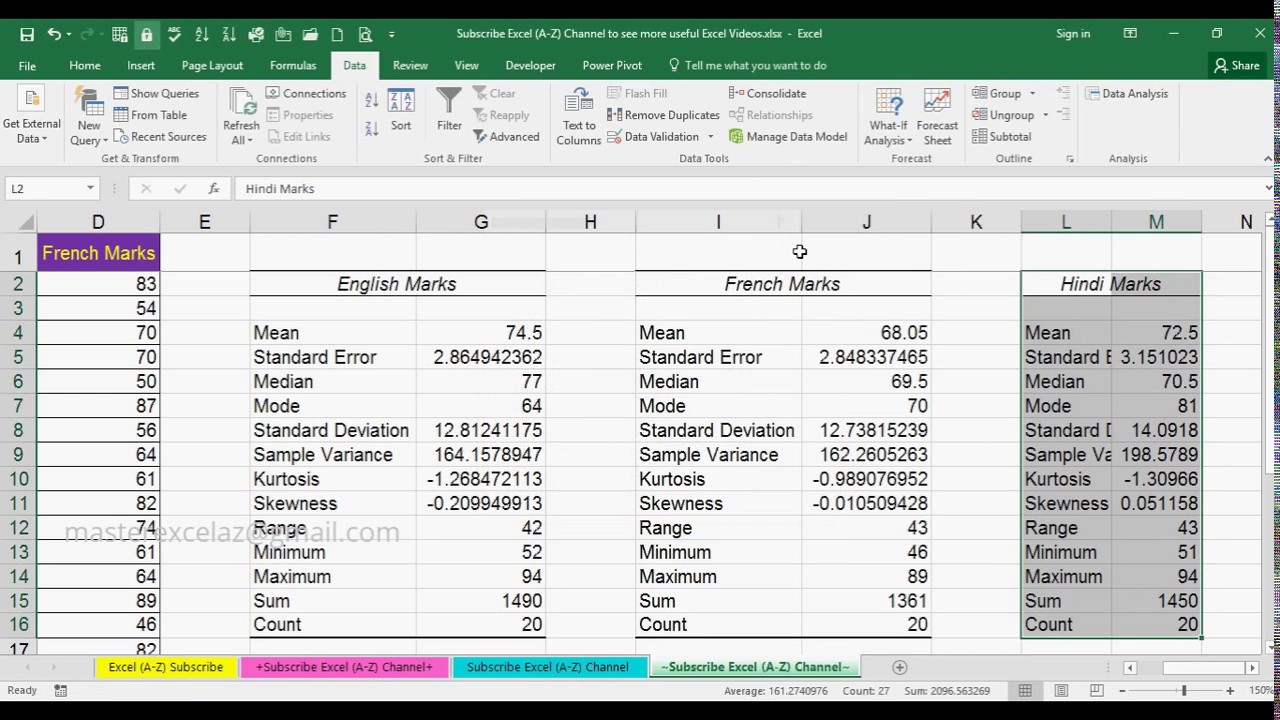 how to add descriptive statistics to excel