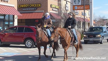 Blue Boon In Heaven and Classical Reylena - riding in town - ValleyViewRanch.net