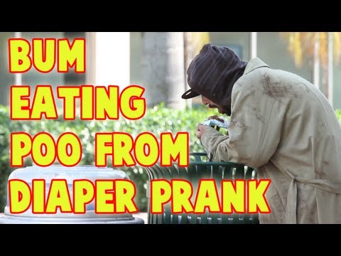 Bum eating poo from diaper prank