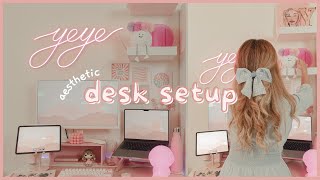 AESTHETIC DESK SETUP | Cozy + Minimal | Pink & White Soft Pastel| Cute Desk & Shelf Organization 🖥 screenshot 5