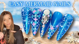 🧜‍♀️ Easy Mermaid Nail Art Design | Summer Nails | Bling | Stamping | Scales | Pool Water
