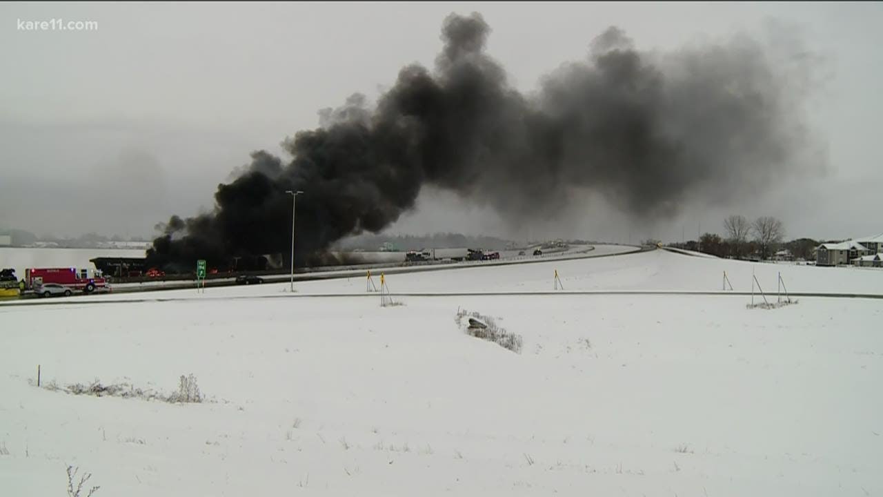 Fiery pileup shuts down parts of Interstate 94 near Monticello - YouTube