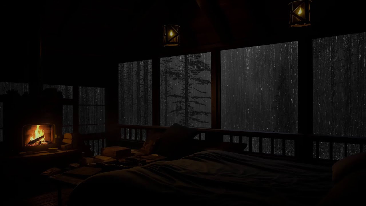 🌧️ Atmosfera di Pioggia nella Foresta e Camino 🔥 Relax Profondo nella Tua Cabina Isolata