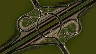 Single point partial cloverleaf with roundabout in Cities: Skylines