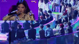 BTS REACTION TO GIDLE - MMA 2018 (screen performance)
