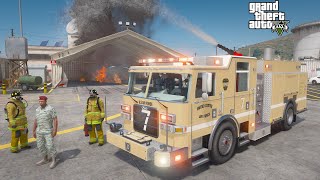 GTA 5 Firefighter Mod U.S. Air Force Firetruck Responding To Fires At Fort Zancudo Military Airbase