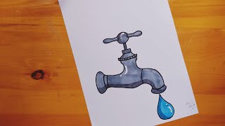 رسم صنبور ماء || رسم عن ترشيد المياه || Drawing on water conservation || water faucet drawing