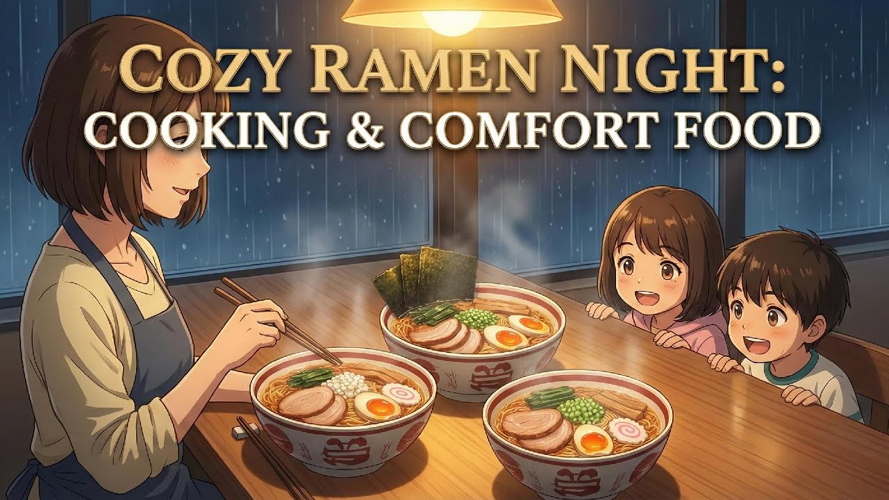 Late-Night Cooking Under Soft Lamp Light | Rainy Night Comfort | ASMR Ghibli