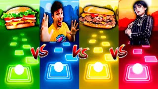 Burger King Whopper vs Fake MrBeast vs Mr Beast Burger vs Wednesday Dance | Tiles Hop EDM Rush