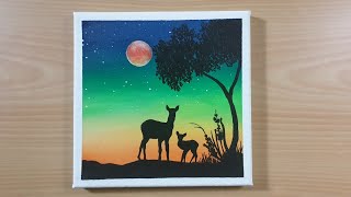 deer acrylic painting scenery beginners moonlight