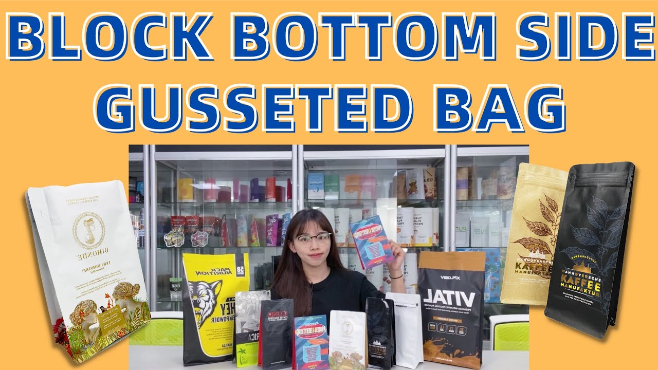 Custom Design Printed Block Bottom Side Gusseted Bag