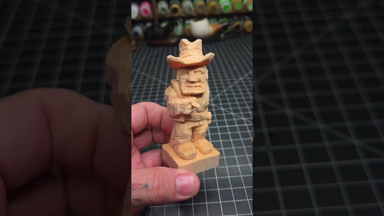 Hand Carved Cowboy! 4inch tall 1.5 inch by 1.5 inch block #woodcarving #whittling