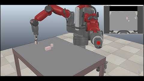 VRep Baxter Robot picks up cube out of a group